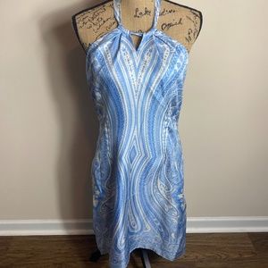 J.Mclaughlin Blue & White Halter Neck Silk Dress